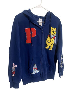 Disney Winnie the Pooh Hoodie Women’s XS Zip Fleece Embroidered Jacket w/Patches